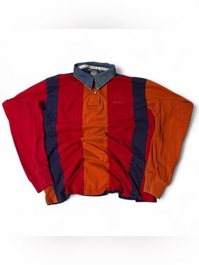 Rockies Striped Polo Shirt in Red, Orange & Navy